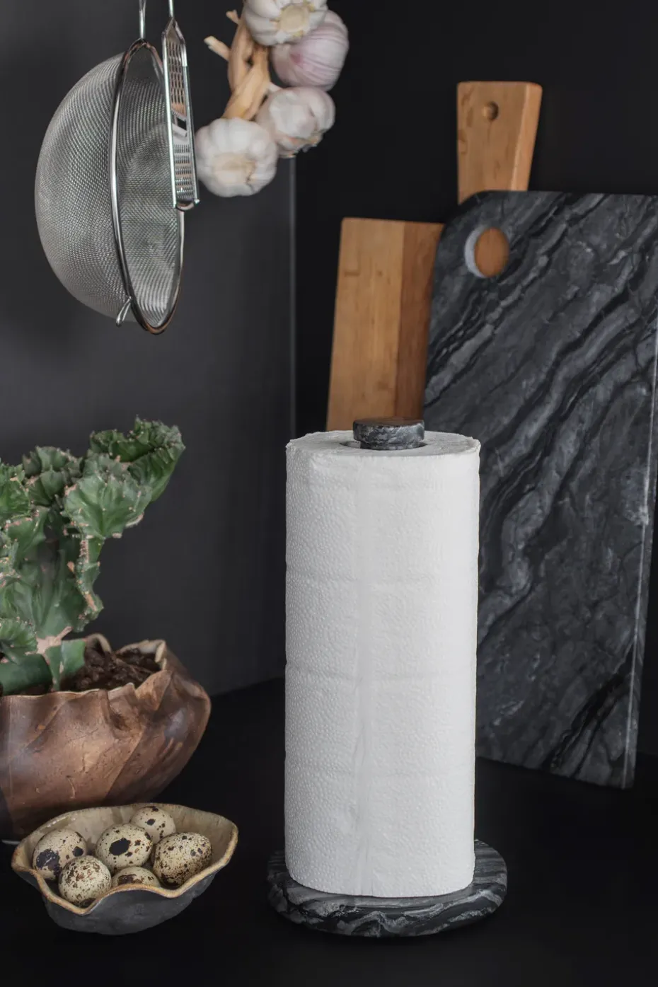 Soporte para papel de cocina Marble, Black-grey