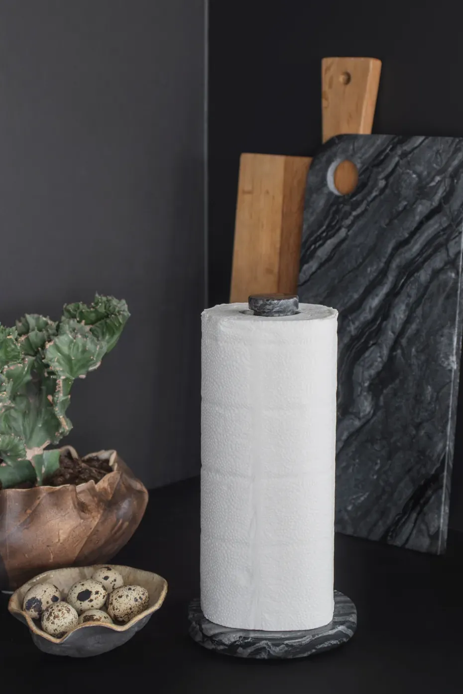 Soporte para papel de cocina Marble, Black-grey