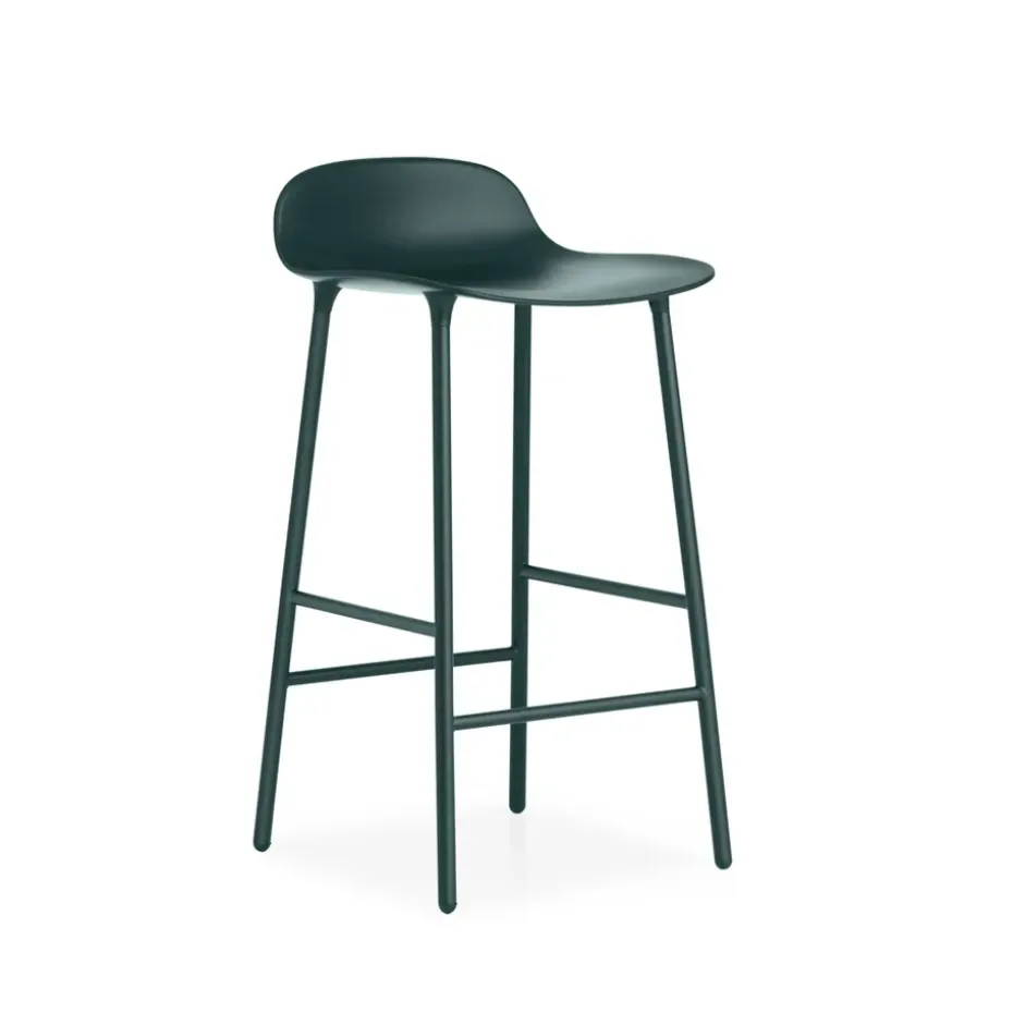 Taburete bar Form bajo, Green, patas de acero lacadas en verde