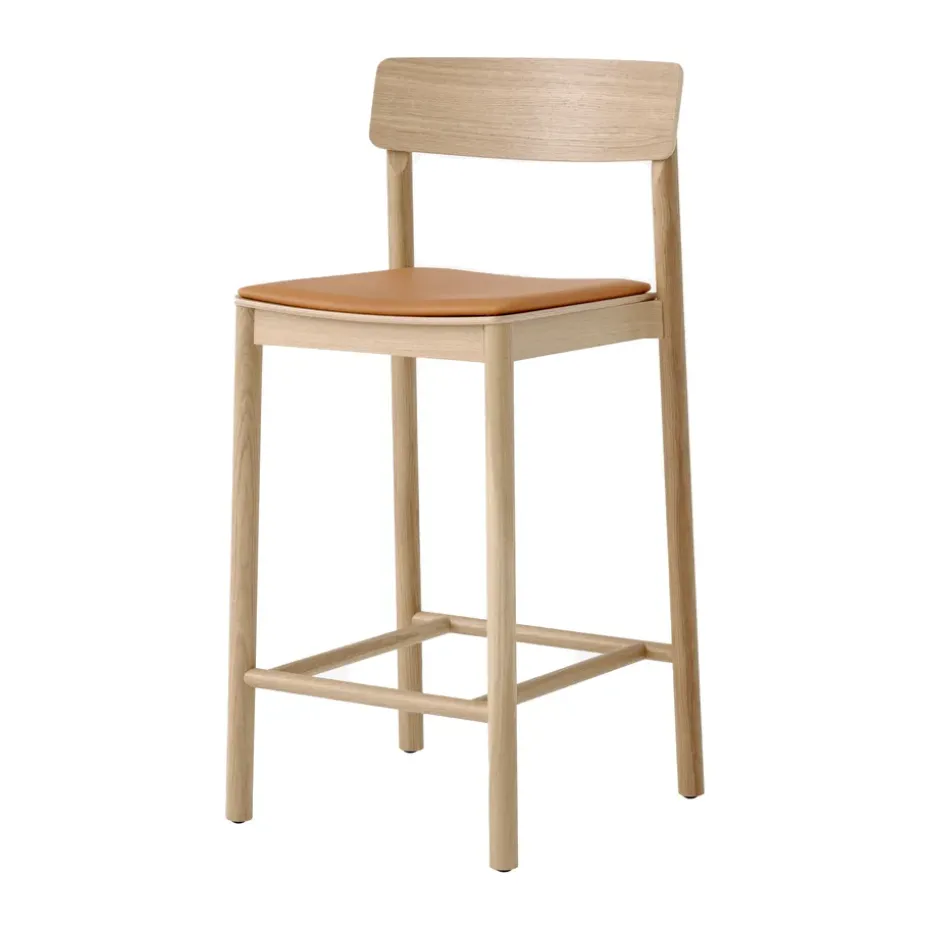 Taburete Betty TK14 Counter Chair 65 cm, Cuero color coñac Noble-roble lacado