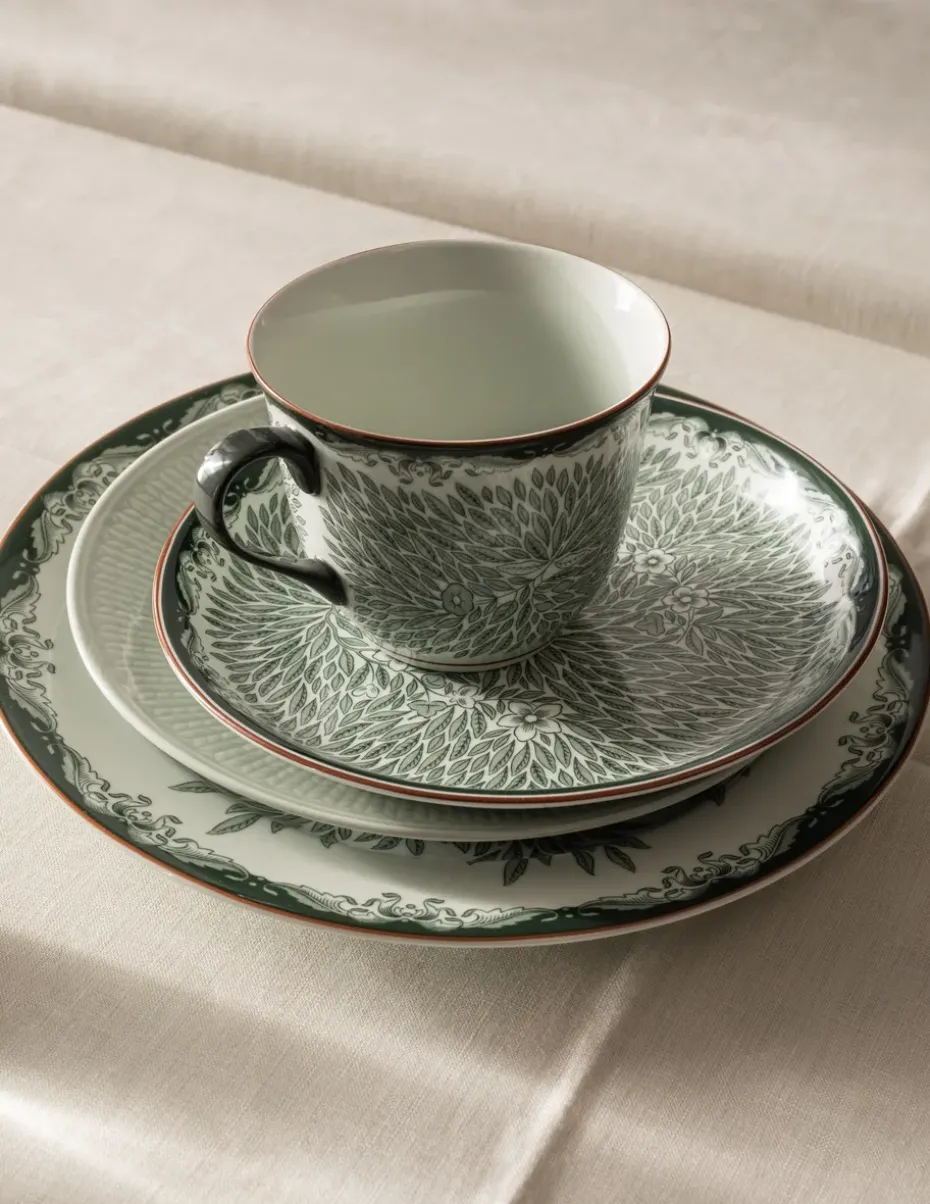 Taza 40 cl y platillo Ø20 cm Ostindia Floris, Verden