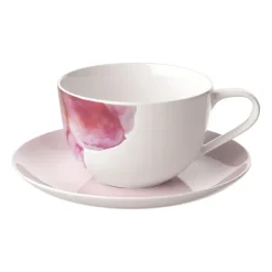Taza con plato Rose Garden, Rosa-blanco