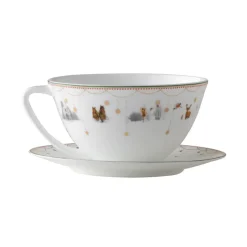 Taza de té y platillo Julemorgen Story, blanco-multi