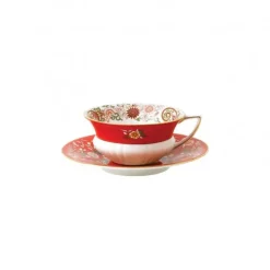 Taza de té y platillo Wonderlust, crimson jewel