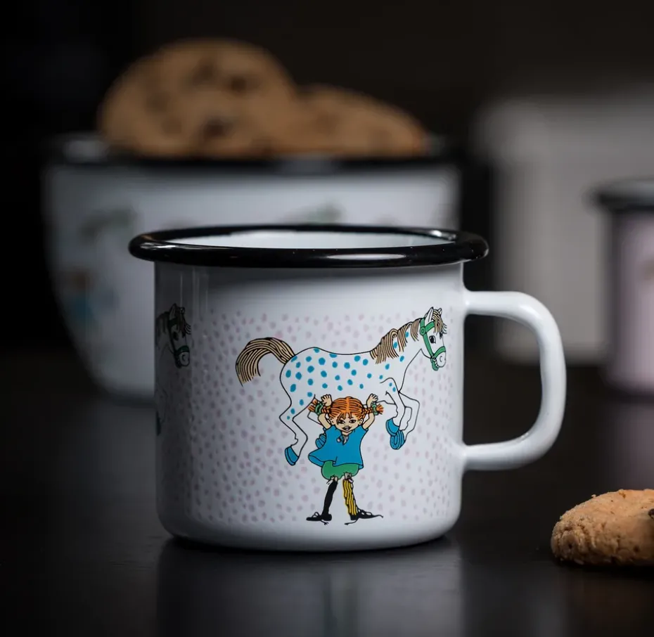 Taza esmaltada Pippi and the horse 2,5 dl, White