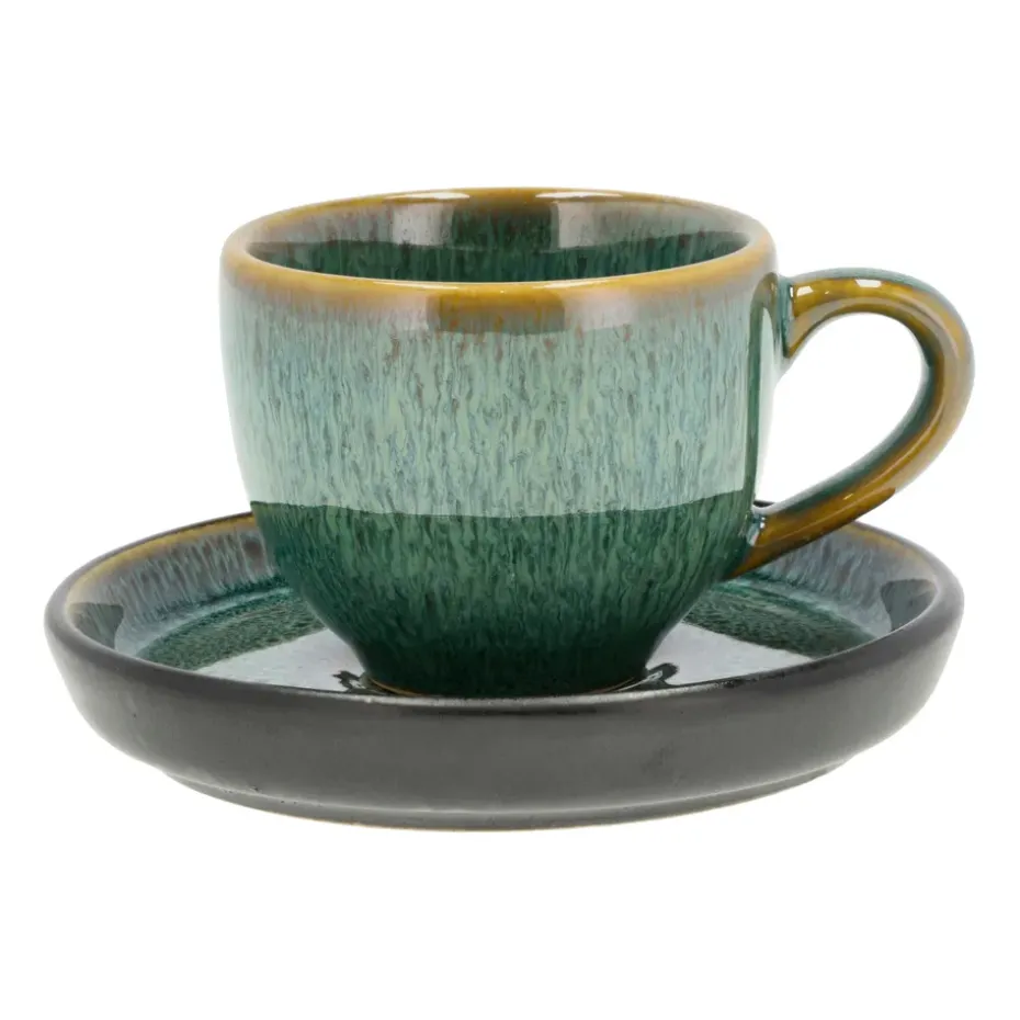 Taza espresso y platillo Bitz 7 cl, Verde-negro