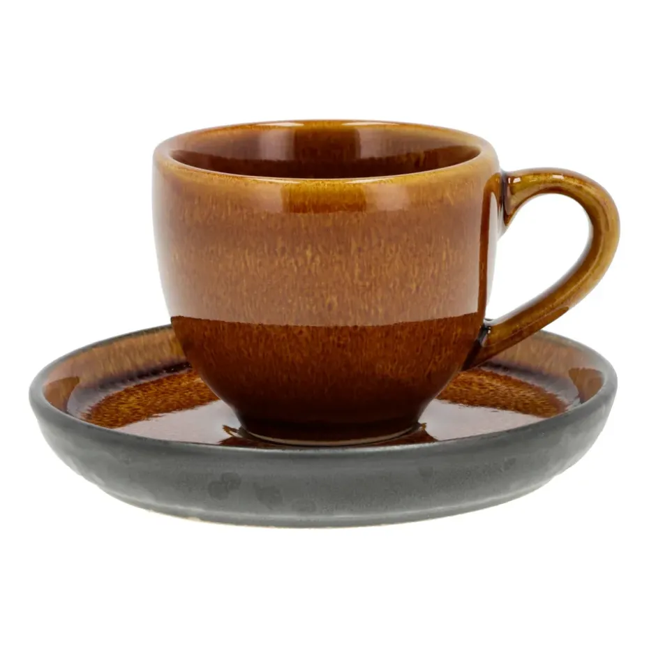 Taza espresso y platillo Bitz 7 cl, Amber-negro