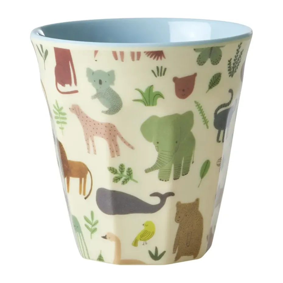 Taza infantil Rice melamina, Estampado Jungla Dulce - Azul Suave