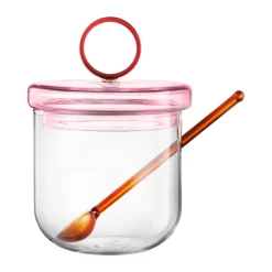 Tazón para azúcar con cuchara Loop Ø14 cm, Transparente-rosa-ámbar