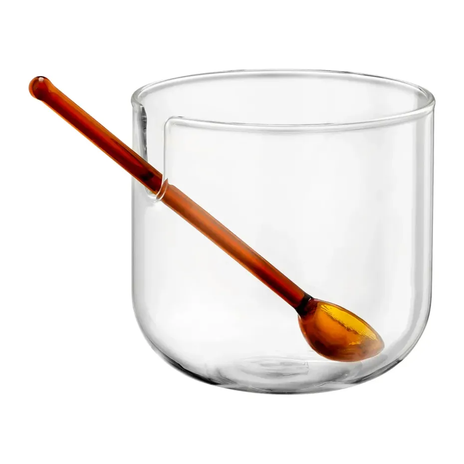 Tazón para azúcar con cuchara Loop Ø14 cm, Transparente-rosa-ámbar