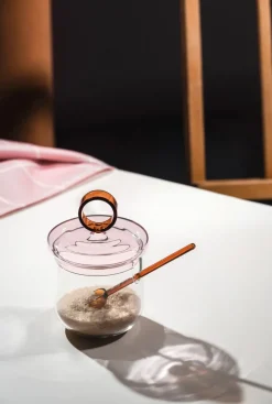 Tazón para azúcar con cuchara Loop Ø14 cm, Transparente-rosa-ámbar