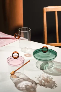 Tazón para azúcar con cuchara Loop Ø14 cm, Transparente-rosa-ámbar