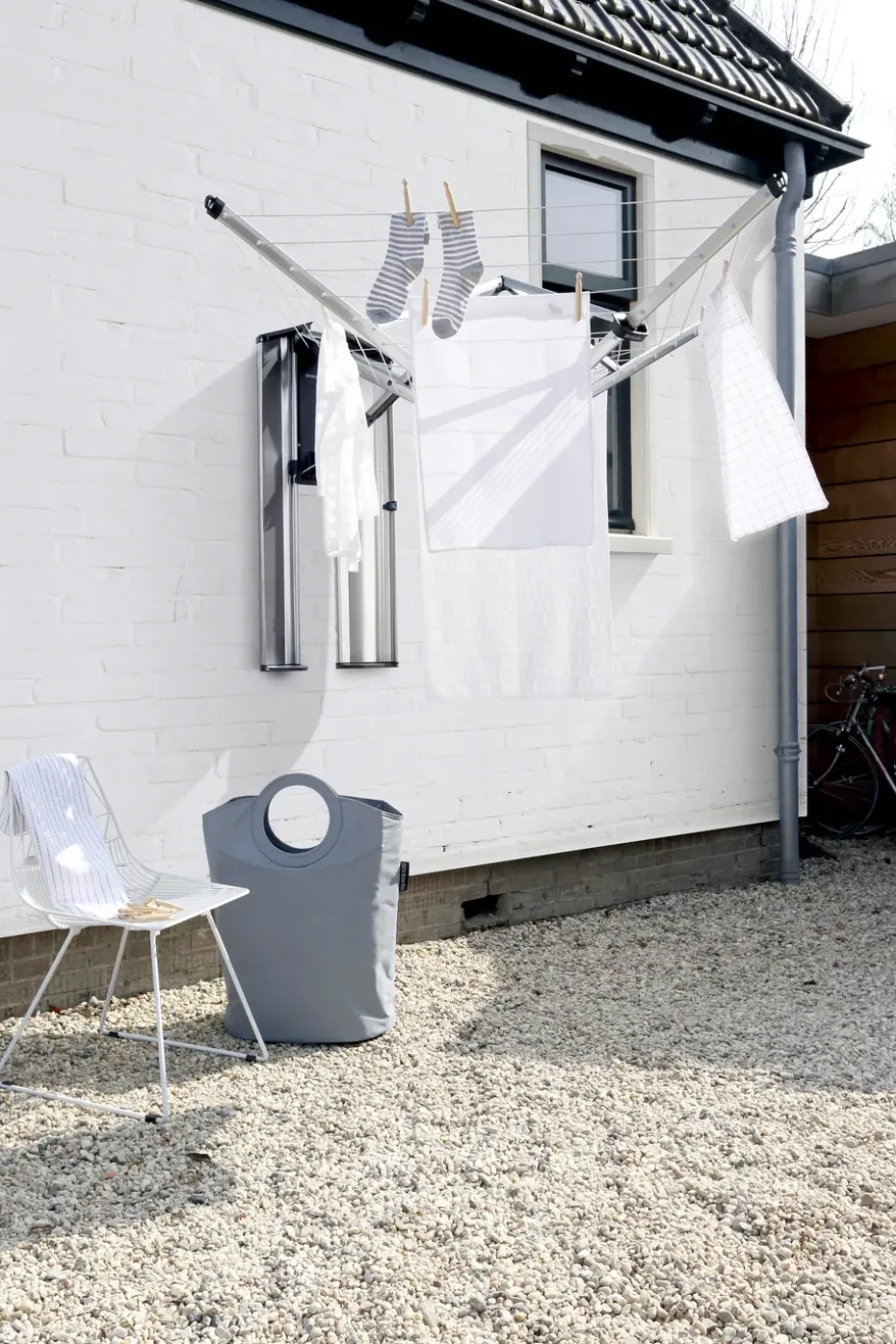 Tendedero WallFix 24 m con funda de tela, Gris