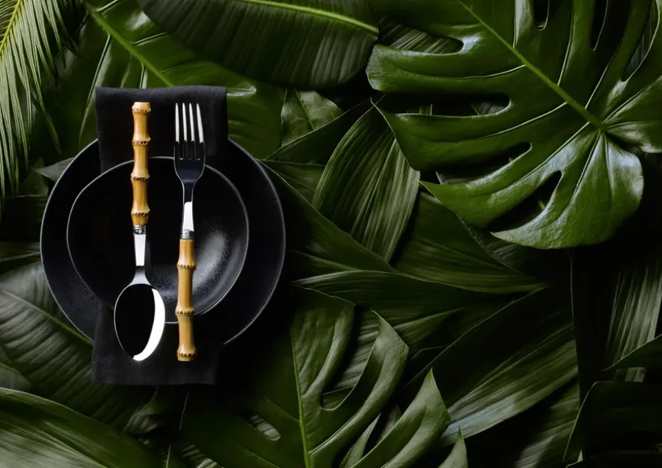 Tenedor de mesa Panda, acero inoxidable-bambú