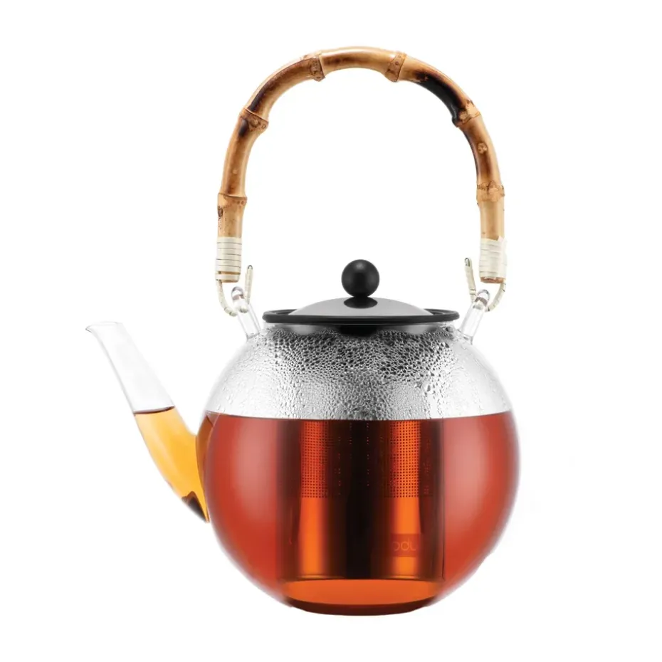 Tetera con asa de bambú Assam 1 l, Transparente