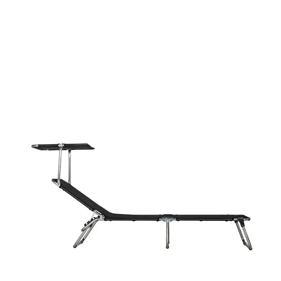 Tumbona de sol Amigo Top, Tela textaline black, estructura de aluminio, techo solar