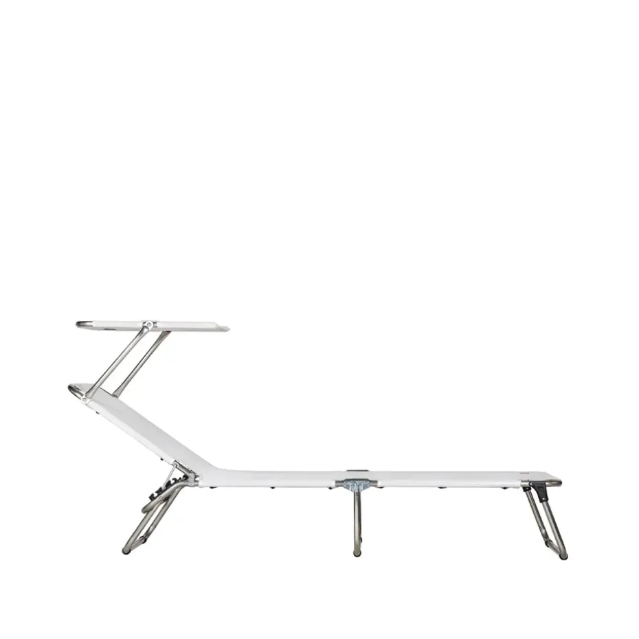 Tumbona de sol Amigo Top, Tela textaline white, estructura de aluminio, techo solar