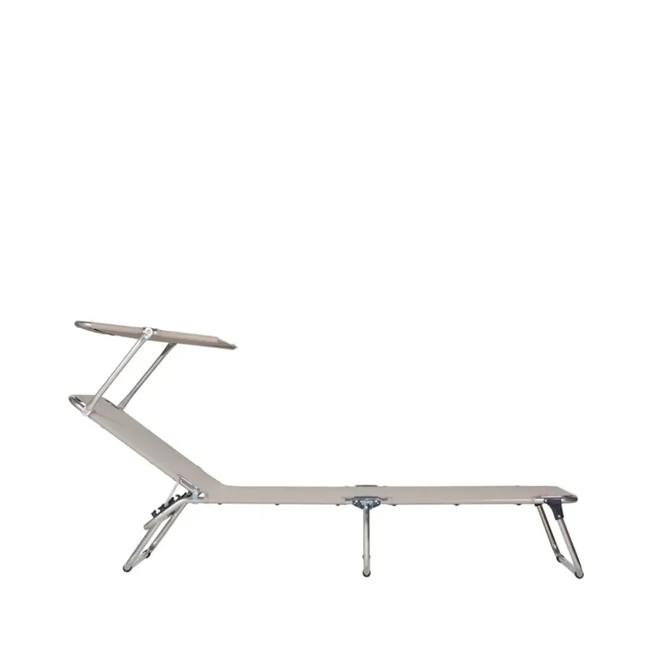 Tumbona de sol Amigo Top, Tela textaline taupe, estructura de aluminio, techo solar