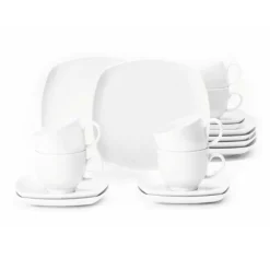 Vajilla de café Lido cuadrada 18 piezas, Blanco