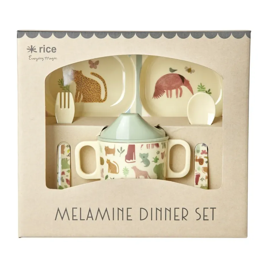 Vajilla infantil Rice 4 piezas, Estampado Jungla Dulce - Crema