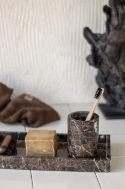 Vaso portacepillos Marble 10 cm, Marrón