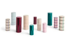 Vela gruesa Column Candle large 25 cm, Pink-bordeaux-dark blue check