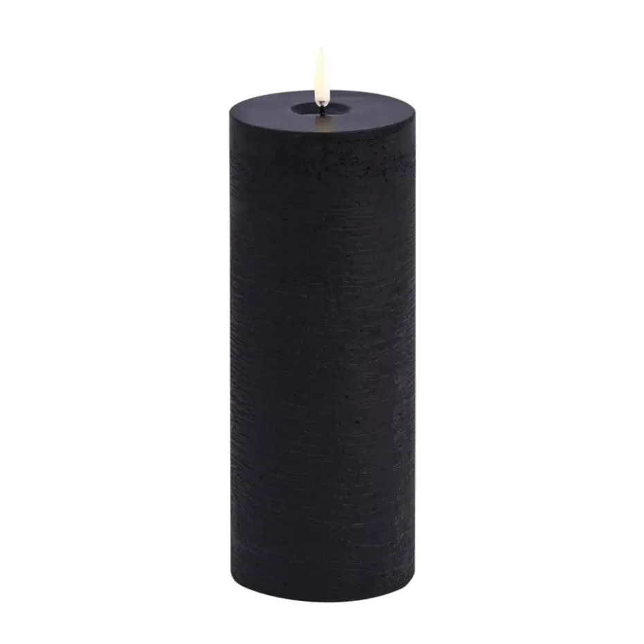 Vela gruesa Uyuni LED derretida, Negro rústico, Ø7,8x20 cm