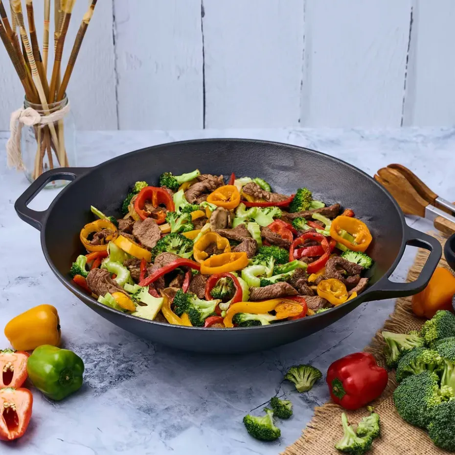 Wok de hierro fundido 36 cm, Negro